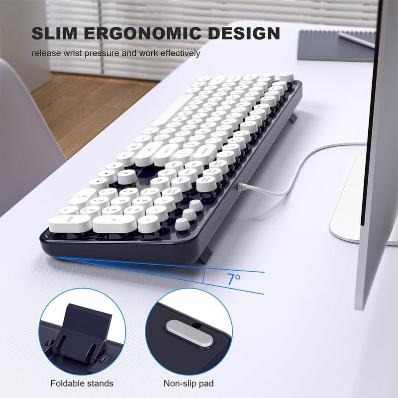 Atelus Computer Keyboards Wired, Full Size 104 Keys Typewriter Keyboard with Number Pad, Plug Play USB Keyboard for PC Laptop Desktop Windows (Dark Blue) - Image 4